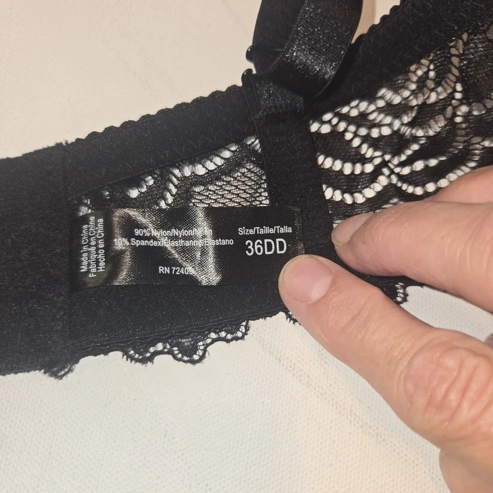 Rene Rofe Black Lacy Padded Bra Size 36DD NWT - Picture 4 of 5